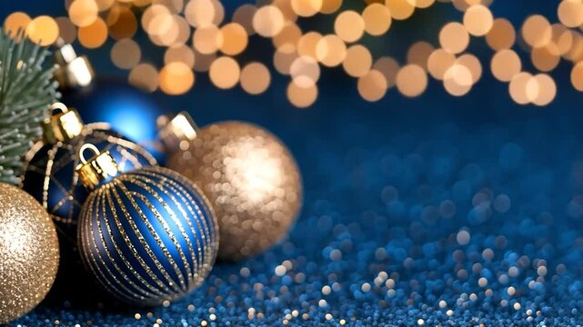 Elegant Christmas Ornament Still Life: Blue and Gold Festive Decorations