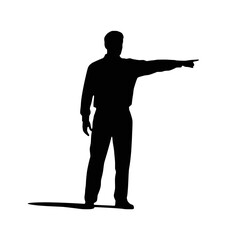 Silhouette of man pointing with one arm raised and commanding vector icon 