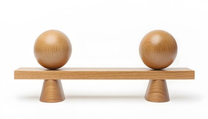 Wooden spheres balanced on a seesaw.