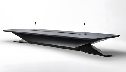 Modern conference table with integrated microphone stands.