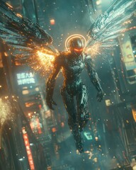 Cybernetic Angel in the City By Generated AI
