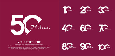 Anniversary logo set vector design, white color for celebration event