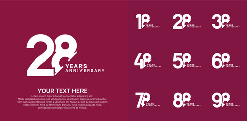 Anniversary logo set vector design, white color for celebration event