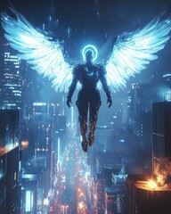 Cybernetic Angel in the City By Generated AI