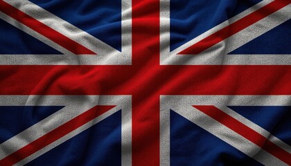 A close-up view of the iconic Union Jack flag, showcasing its vibrant colors and detailed texture.