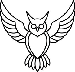 Majestic Owl in Flight Line Art Illustration of a Soaring Bird