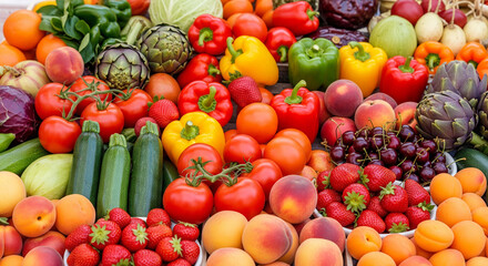 arri&egrave;re-plan de fruits et l&eacute;gumes crus