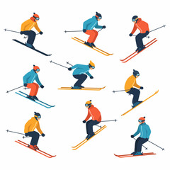 Skiers in winter sport activity set