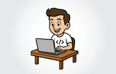 Geek Programmer Cartoon Character Vector Template