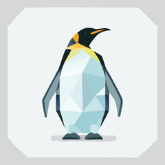 Emperor Penguin illustrated through prismatic light patterns and faceted symmetry in abstract style.