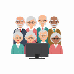 Seniors chatting online with computer video conference