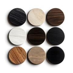Circular Swatches With Natural Textures Like Wood Grain And Stone Surfaces, Perfect For Eco-Friendly Product Mockups, Sustainable Brand Identity Development, And N
