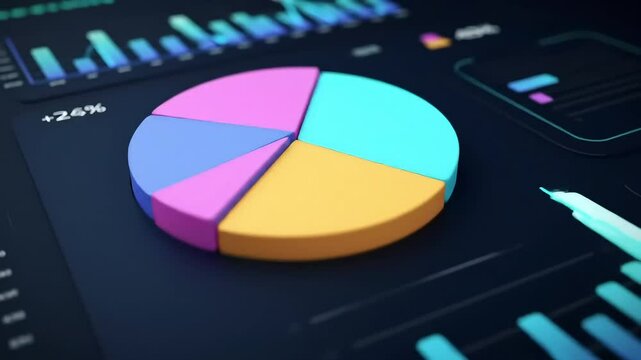 Modern 3D Pie Chart Showing Business Data and Financial Statistic - Powered by Adobe