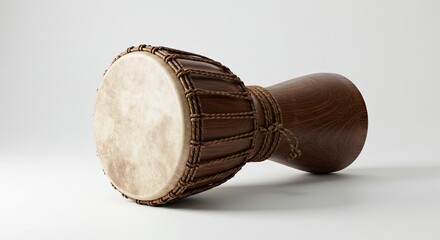 Detailed Close Up Of Brown African Drum Isolated On White Studio Background Showing Texture And Design