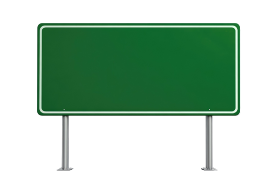 Blank Green Highway Road Signboard Isolated on Transparent Background