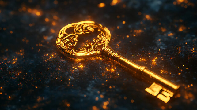Unlocking success golden key to opportunity and achievement vintage gold key with ornate design