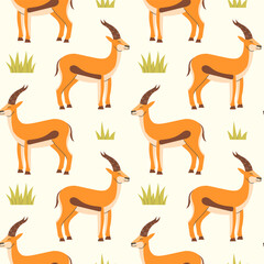 Gazelle in a flat style seamless pattern. Vector illustration