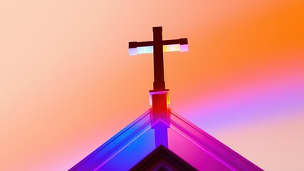 Church Cross, Radiant Light, Majestic Structure