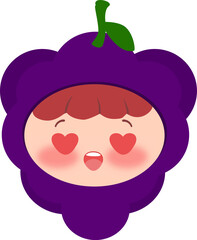 Cute Head Grape Characters Happy Blush