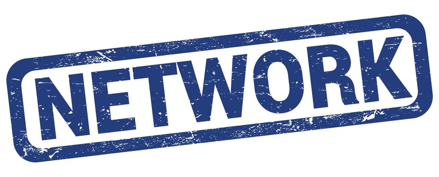 NETWORK text written on blue rectangle stamp.