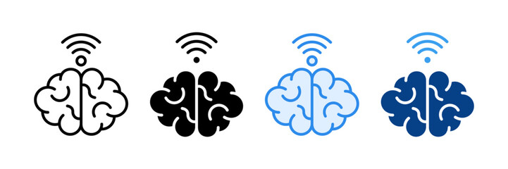 Wifi Brain Icon Set Multiple Style Collection