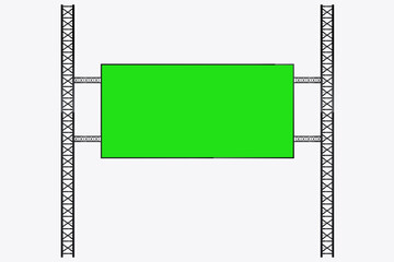 A Hanging LED Mockup green screen on two columns used for advertising SIGN in light box on the street, Digital Grenn screen LED technology for realistic screen vector