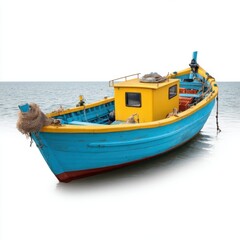 Naklejka premium Fishing boat in water isolated on white background