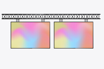 Two LED Screens Mockup in the column for advertising light box cross the street, A realistic 2 hanging LED screens. and Illuminated technology lightbox