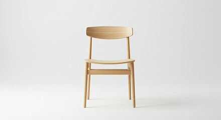 Elegant Wooden Chair with Minimalist Design in Light Neutral Color Palette Isolated on White Background