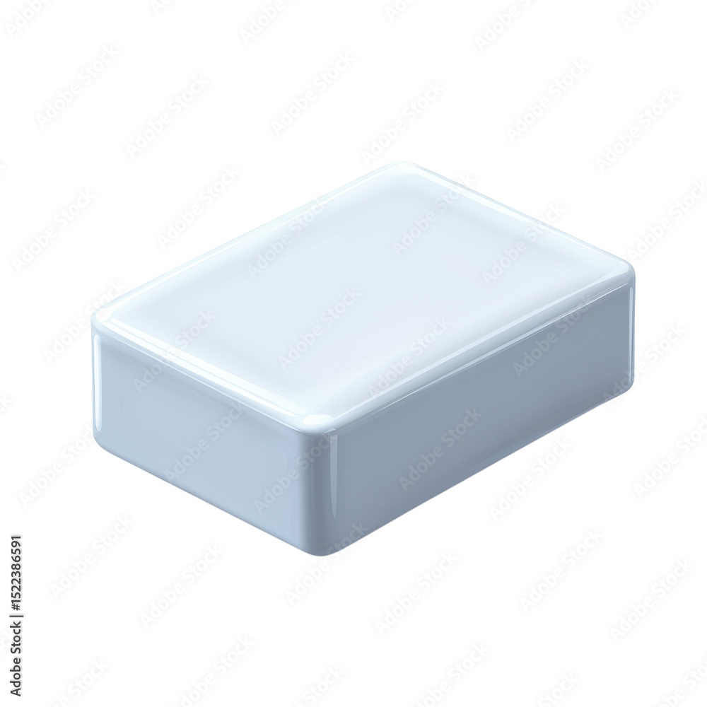 Poster White Glossy Rectangular Block 3D Rendered Object Minimalist Isometric on transparent background