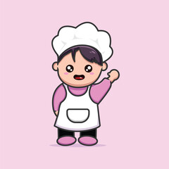 Girl chef in pink dress is pretty and cute.