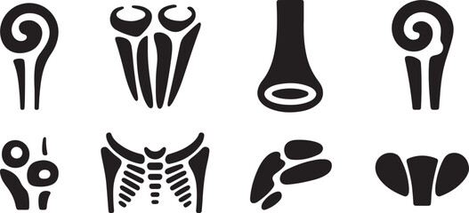 Abstract Black and White Bone Anatomy Icons Set