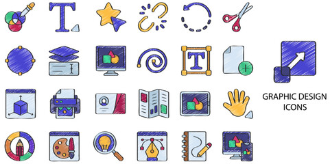 Graphic design simple concept 24 color icons set. Vector illustration.