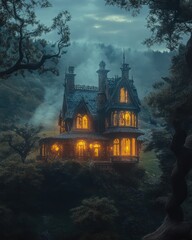 Twilight Victorian Mansion By Generated AI