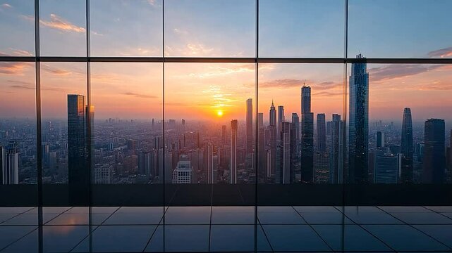 Cityscape Sunset View from Modern Skyscraper