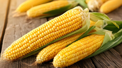 Golden corn cobs in a field at sunset
