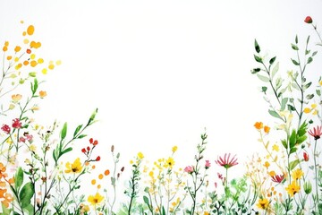 Tiny wildflowers frame watercolor nature illustration.