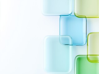 Colorful glass windows with rounded corners create a vibrant artistic display in a modern setting