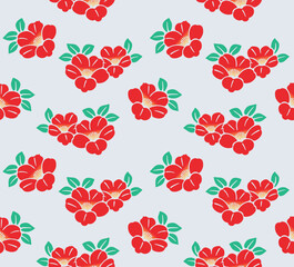 Japanese Pretty Flower Leaf Vector Seamless Pattern