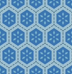 Japanese Star Flower Hexagon Vector Seamless Pattern