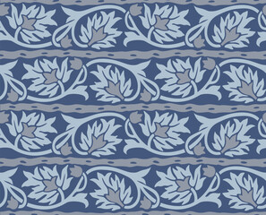 Japanese Wild Flower Stripe Vector Seamless Pattern