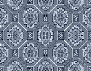 Japanese Flower Octagon Mosaic Vector Seamless Pattern