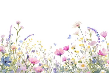 Wild flowers border art illustration watercolor.