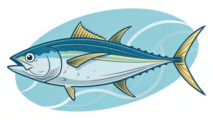 A pencil-sketched tuna on white background with delicate linework, labeled for refined seafood menus.