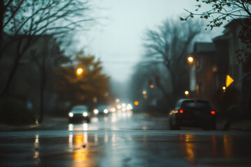 blurred background photo of a rainy day, city, road