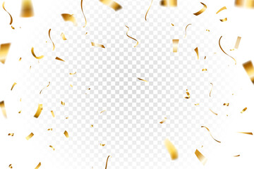 golden shiny confetti and ribbon explosion on trasnparent background