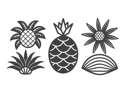 Tropical Plant Life Pineapple, Flower, and Agave Illustrations
