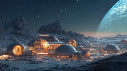 Futuristic Lunar Colony with Advanced Architecture and Cosmic Landscape