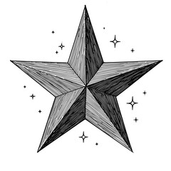 Geometric star illustration with decorative sparkles in black and white  