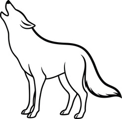 Majestic Howling Wolf Line Art Illustration of a Wild Canine